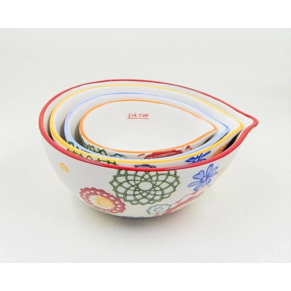 Pier 1 Imports Floral Hand Painted Stoneware Measuring Cups Set of 4